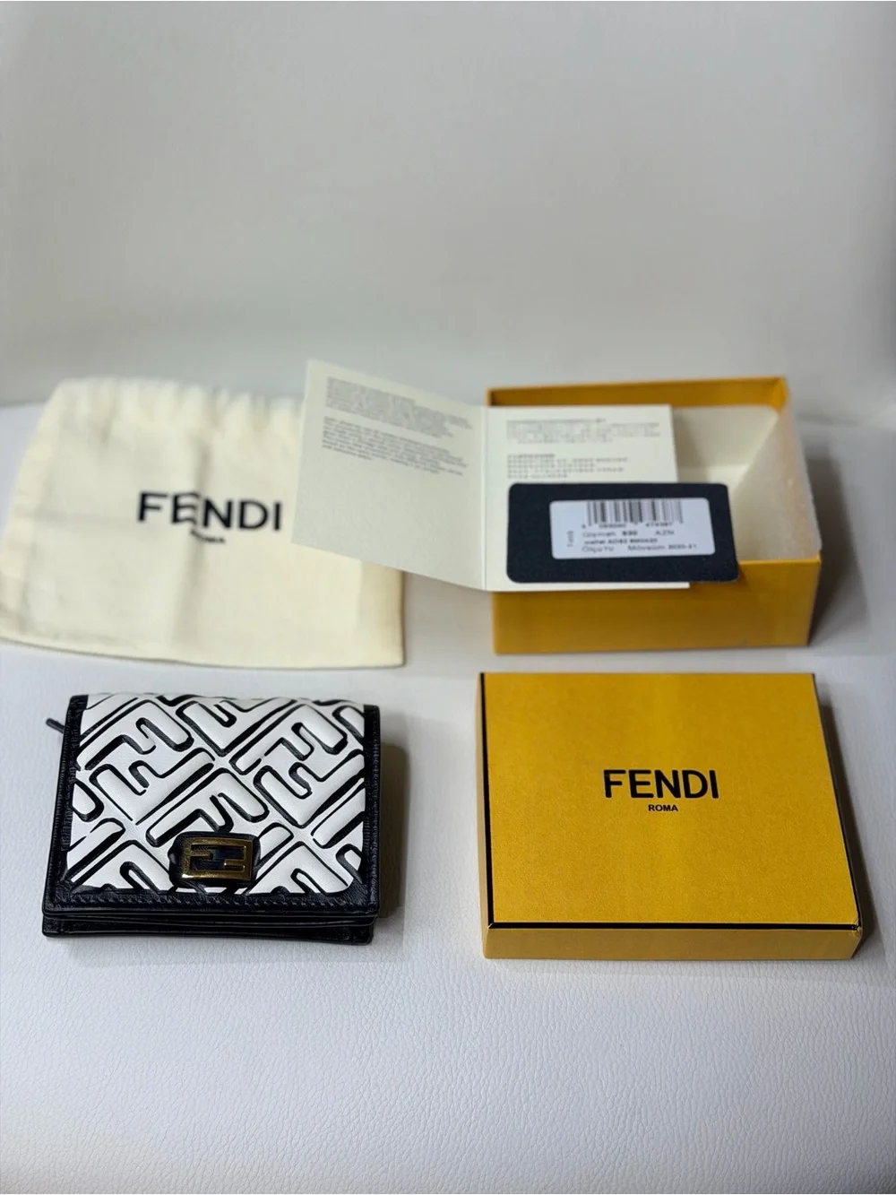 Discontinued Fendi Black & White FF Monogram Logo Leather Bifold Wallet Trendy